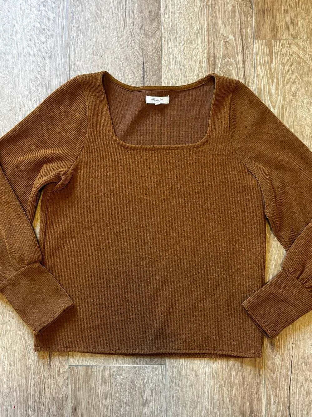 Madewell Ribbed Square-Neck Sweater in Brown